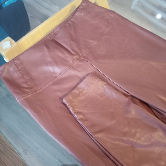 Dex Faux Leather Pants in Rich Brown - Picture 2 of 3